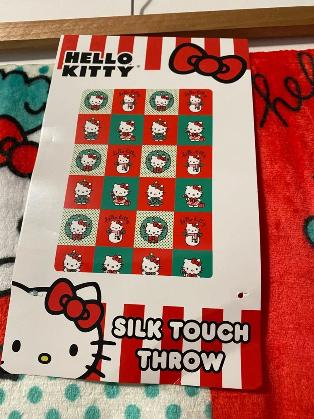 Hello Kitty Red & Green Holiday Plush Throw Blanket
